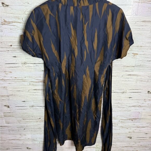 French Connection Flutter Sleeve Blue and Gold Midi Dress silk size 8 - Picture 6 of 7